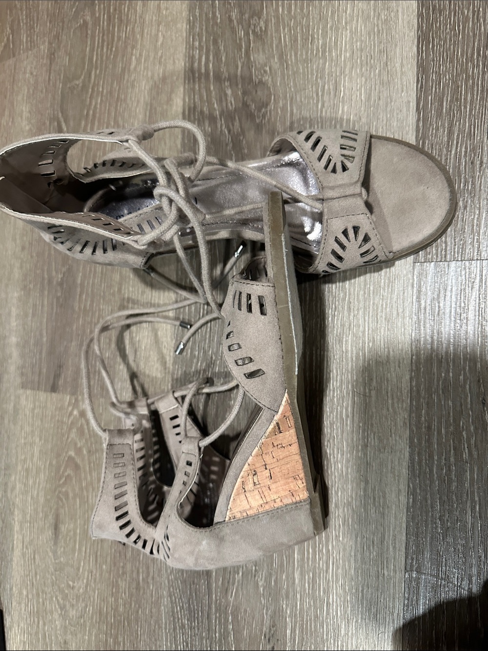Madden Girl Taupe Lace-Up Cork Wedge Sandals